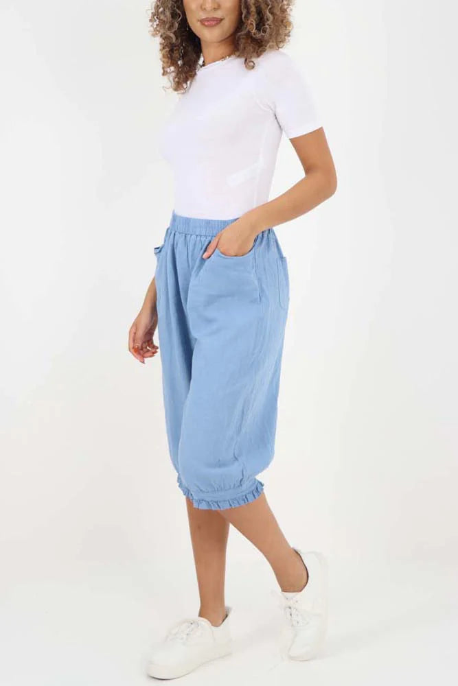 Italian Frill Hem 3/4 Linen Jogger Trouser WearAll