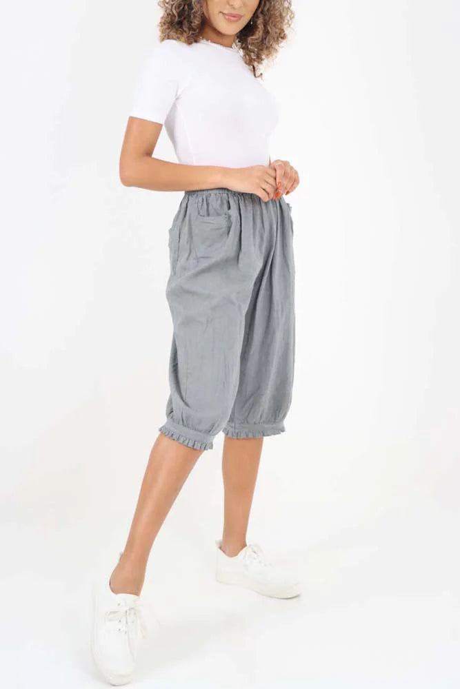 Italian Frill Hem 3/4 Linen Jogger Trouser WearAll