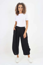 Italian Plain Layered 3/4 Linen Jogger Trouser WearAll Black 8