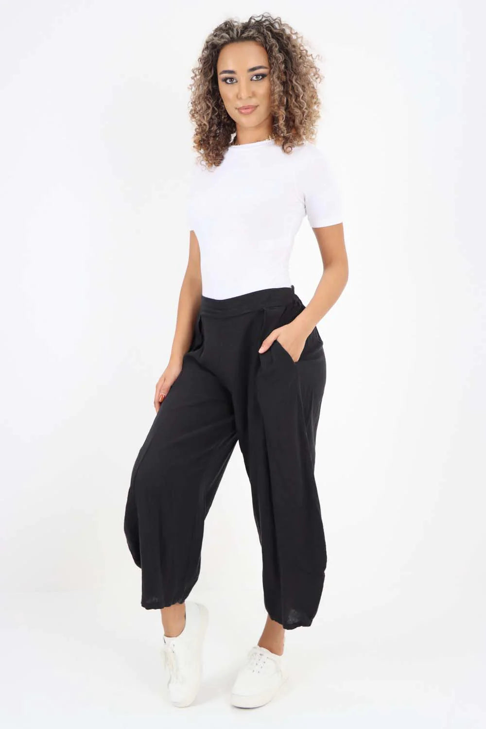 Italian Plain Layered 3/4 Linen Jogger Trouser WearAll