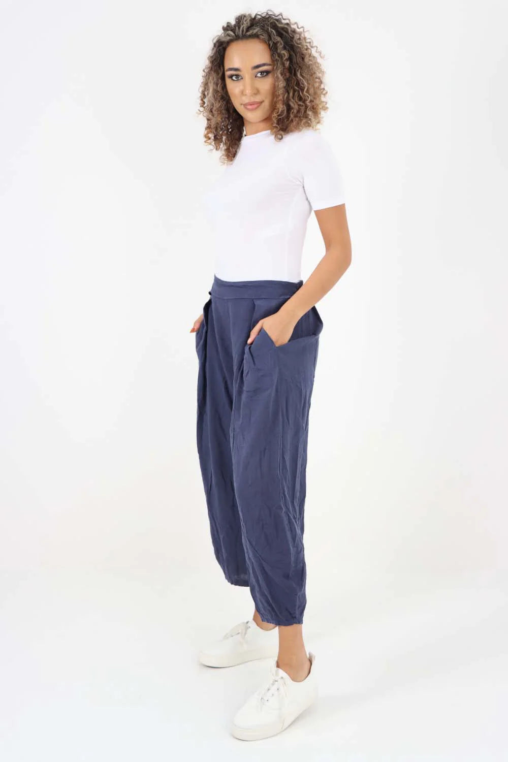 Italian Plain Layered 3/4 Linen Jogger Trouser WearAll