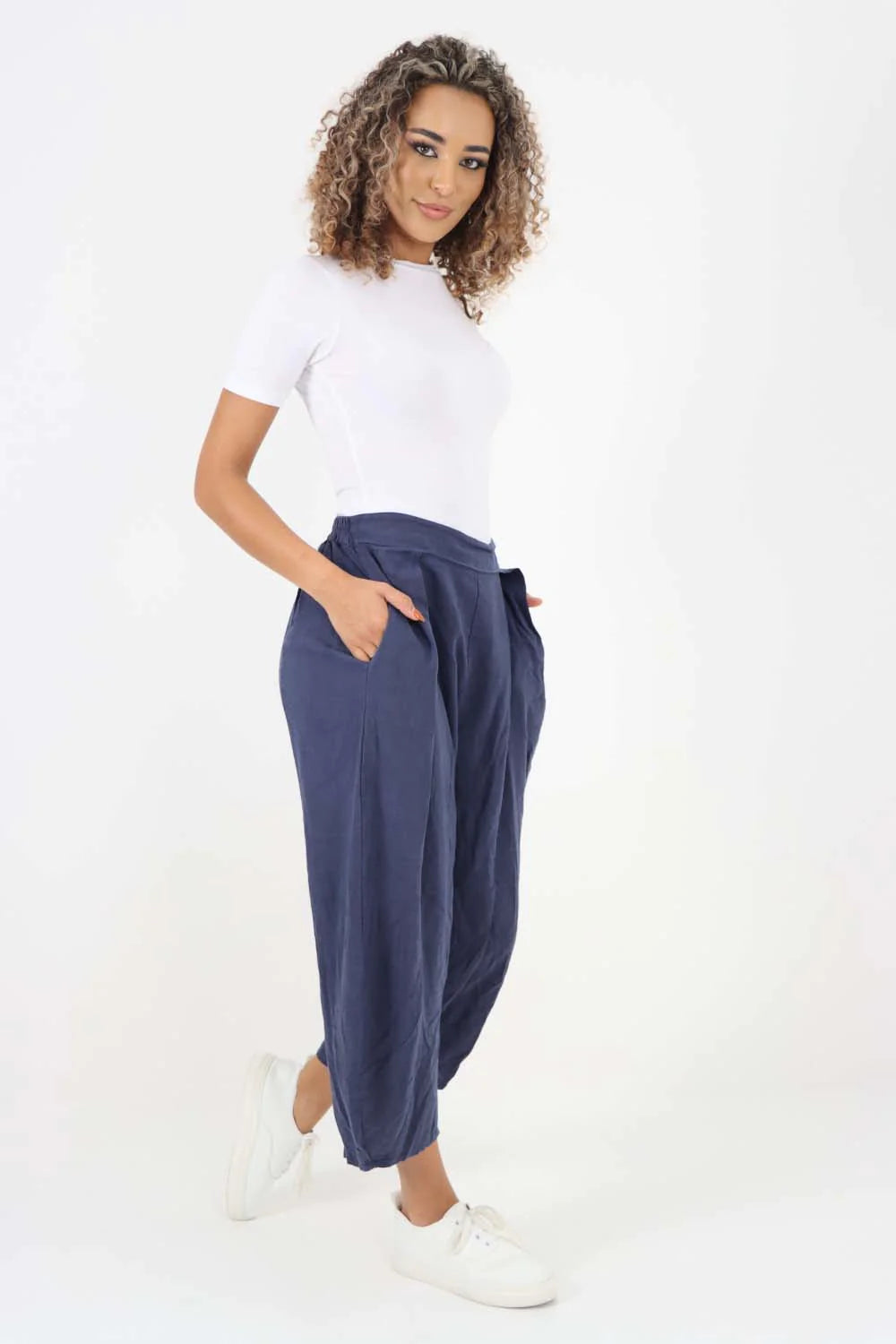 Italian Plain Layered 3/4 Linen Jogger Trouser WearAll