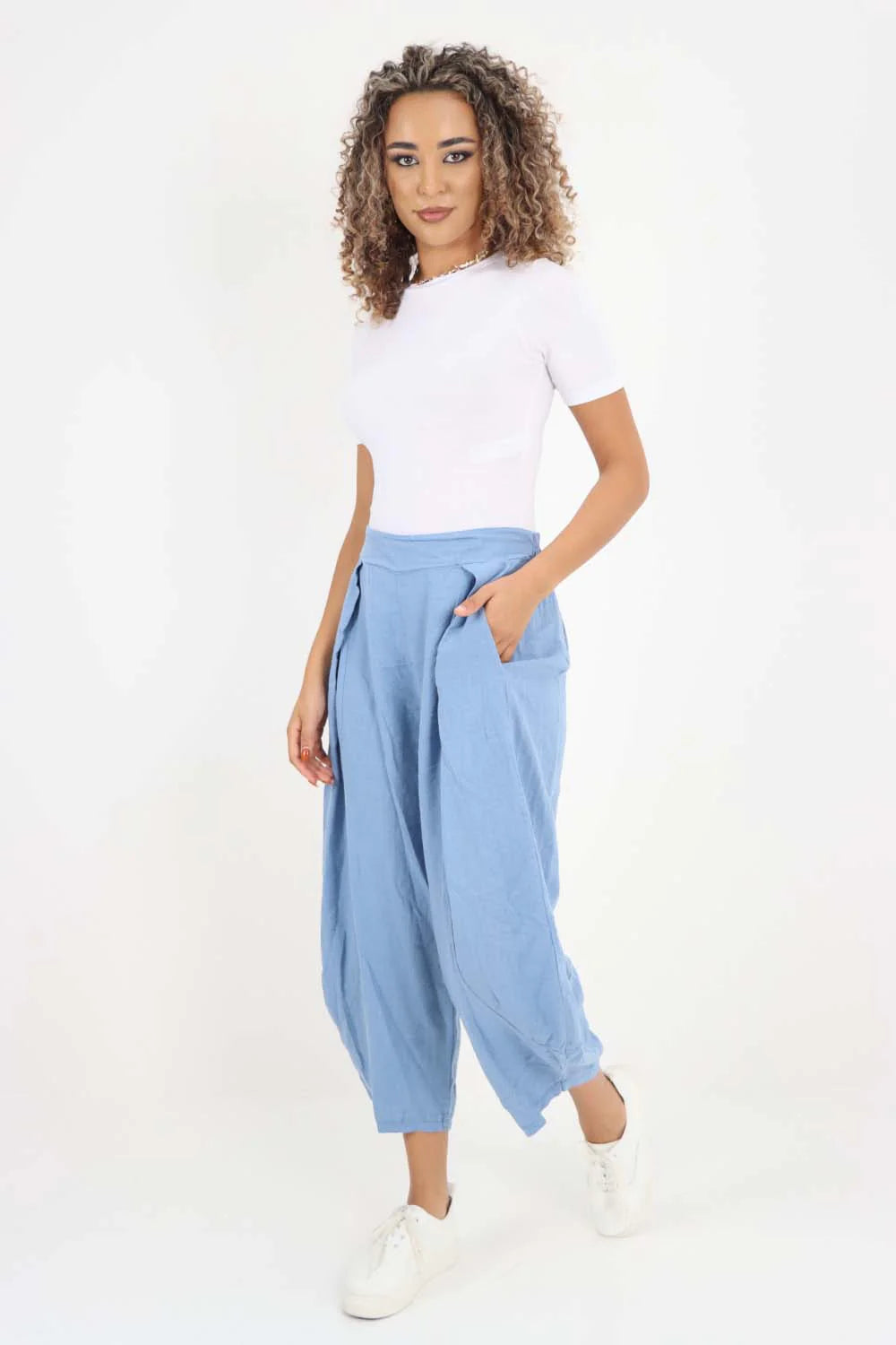 Italian Plain Layered 3/4 Linen Jogger Trouser WearAll