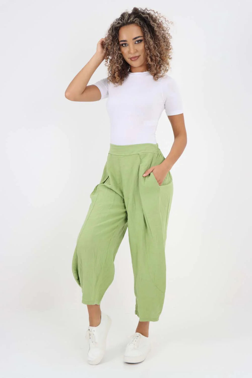 Italian Plain Layered 3/4 Linen Jogger Trouser WearAll
