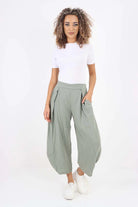 Italian Plain Layered 3/4 Linen Jogger Trouser WearAll Khaki 8