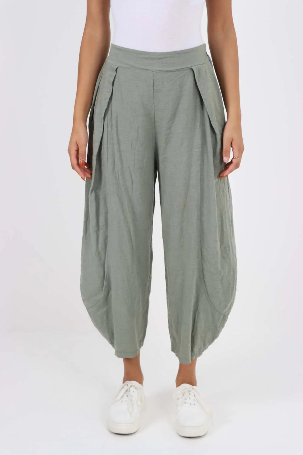 Italian Plain Layered 3/4 Linen Jogger Trouser WearAll