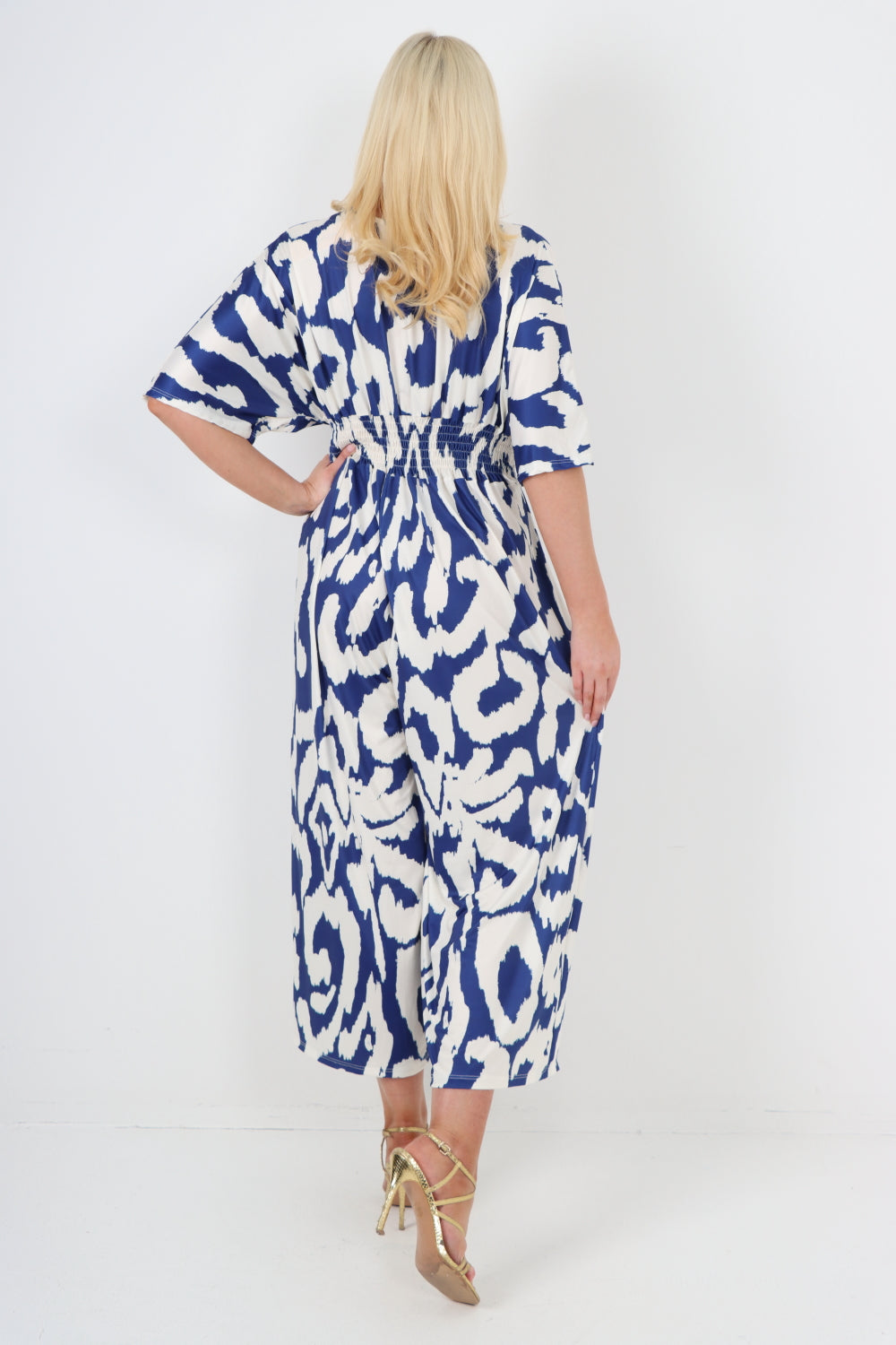 italian shirred elasticated waist animal print short sleeve jumpsuit Jumpsuits & Rompers WearAll