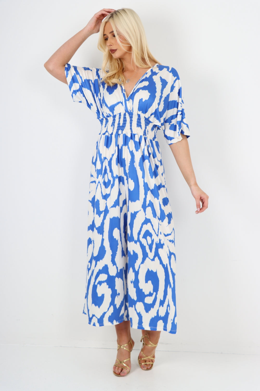 italian shirred elasticated waist animal print short sleeve jumpsuit Jumpsuits & Rompers WearAll