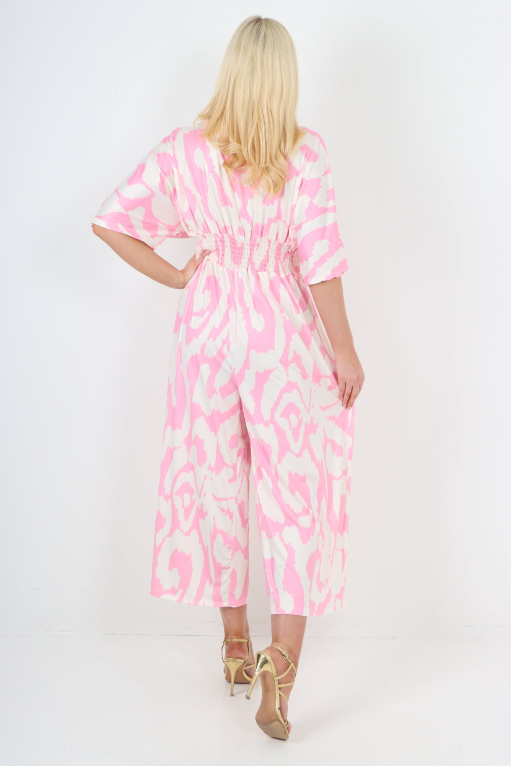 italian shirred elasticated waist animal print short sleeve jumpsuit Jumpsuits & Rompers WearAll