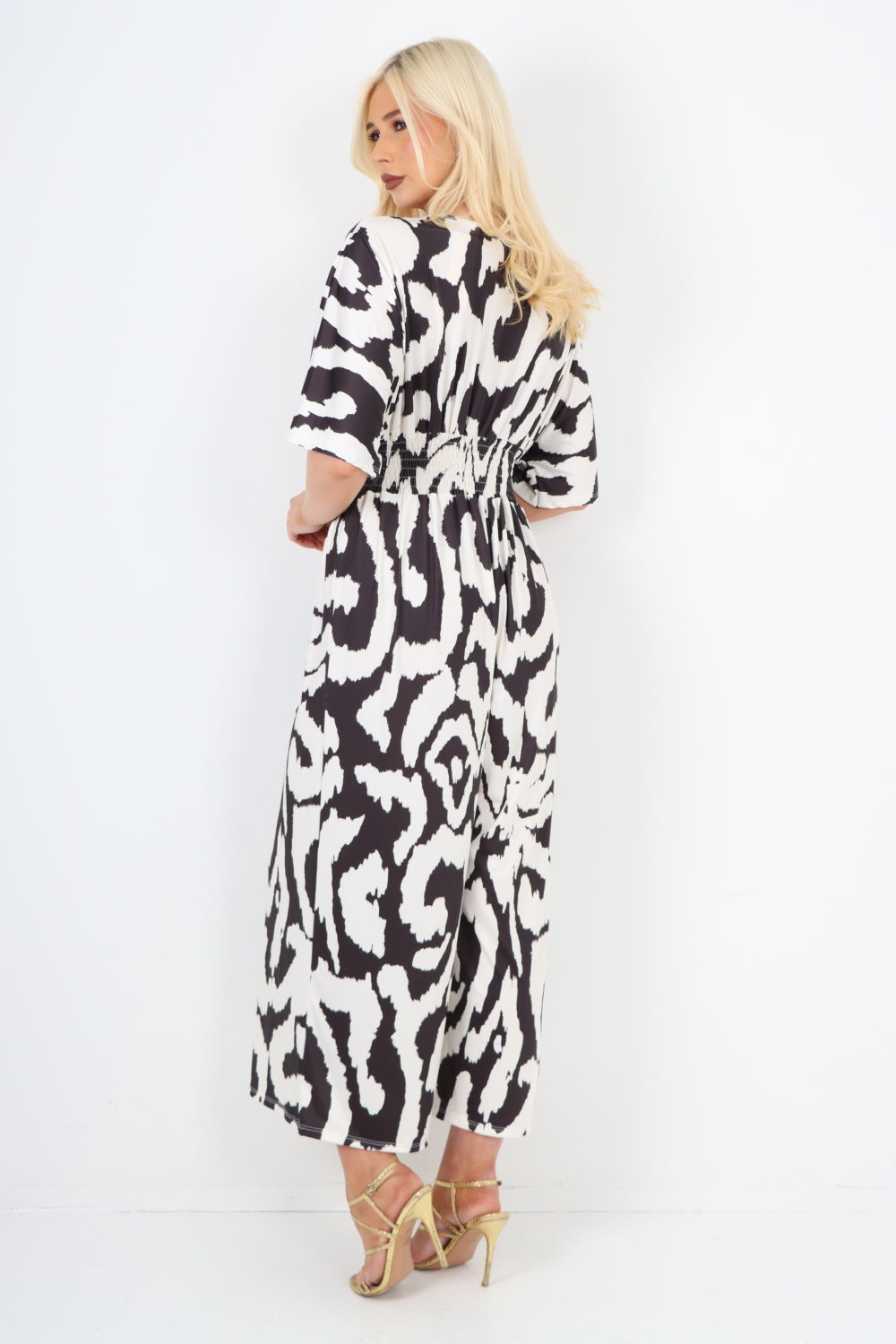 italian shirred elasticated waist animal print short sleeve jumpsuit Jumpsuits & Rompers WearAll