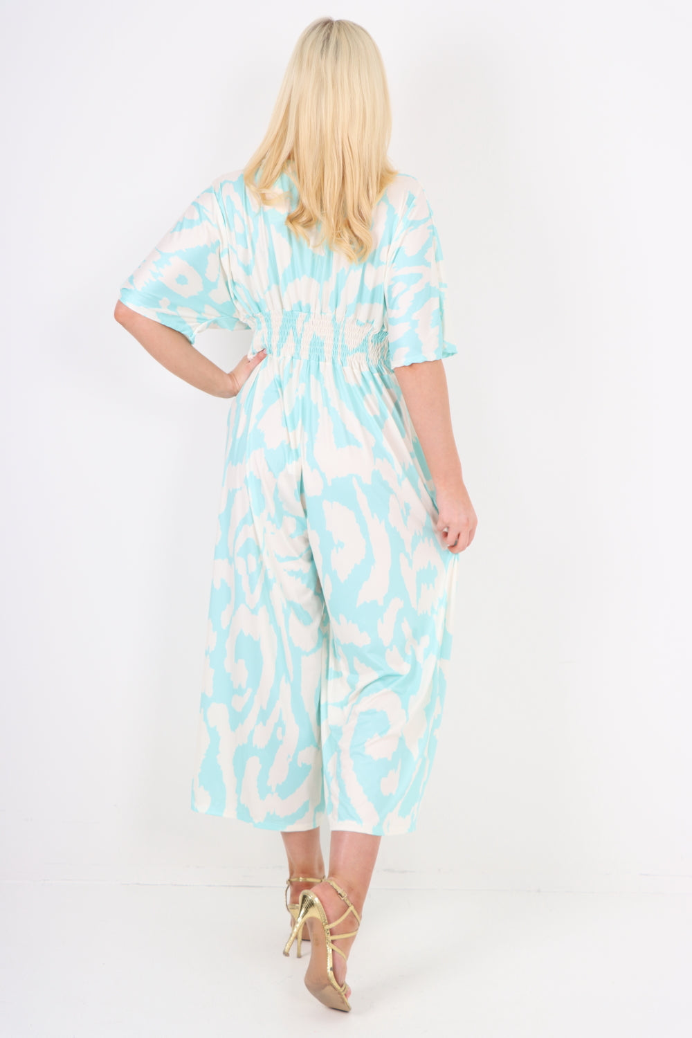 italian shirred elasticated waist animal print short sleeve jumpsuit Jumpsuits & Rompers WearAll