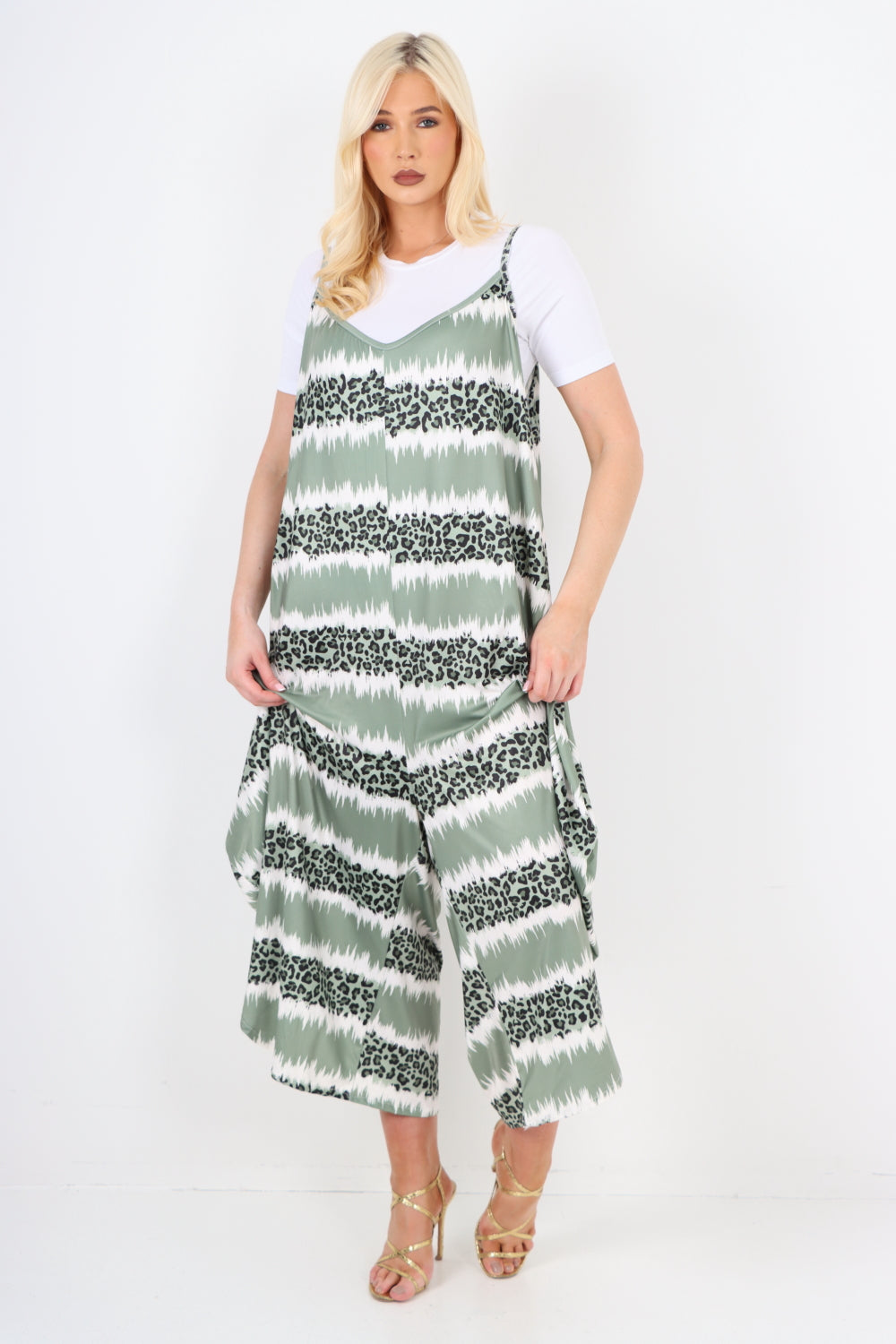 italian animal print deep v neck jumpsuit Jumpsuits & Rompers WearAll