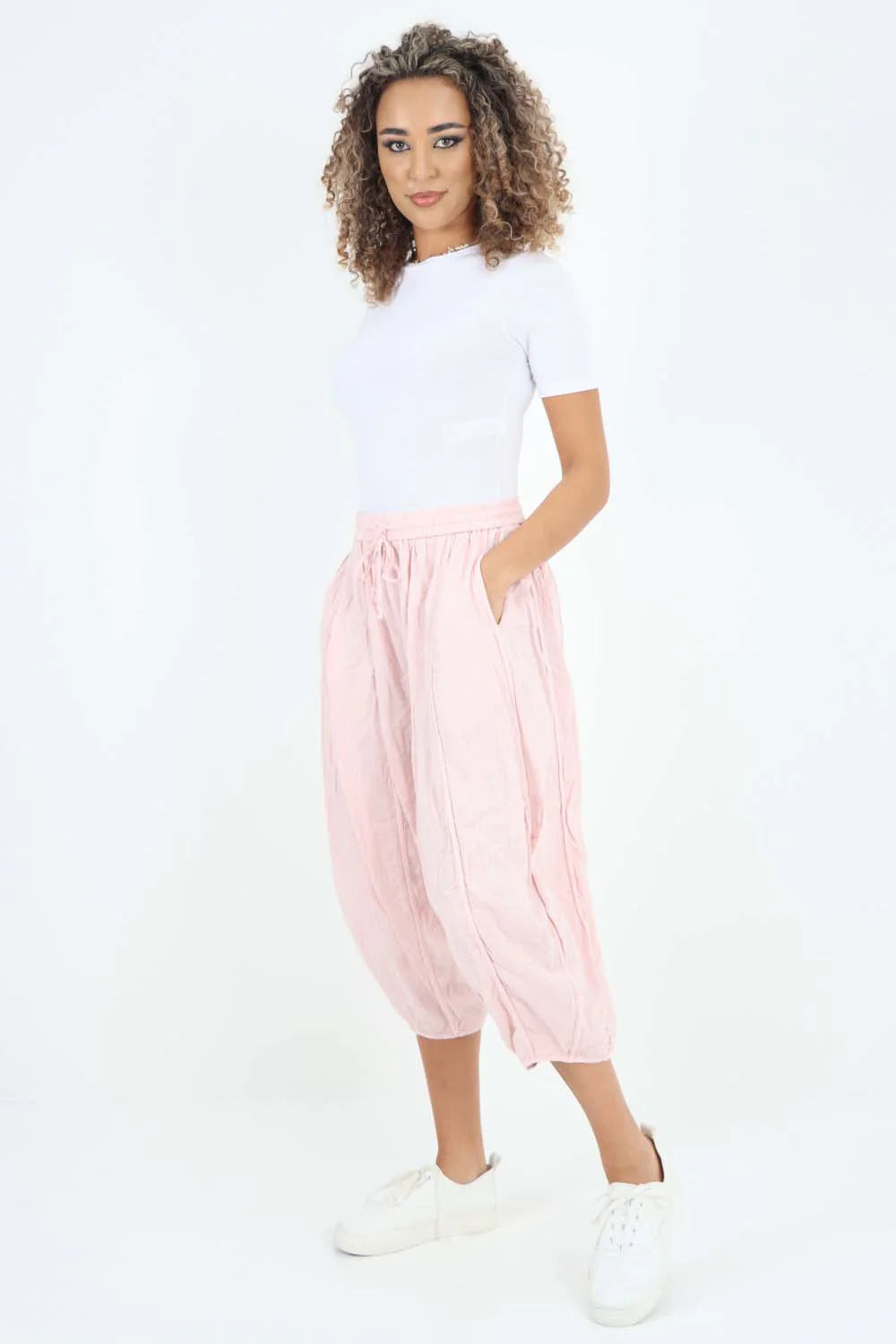 Italian Panelled 3/4 Length Linen Joggers Trouser WearAll