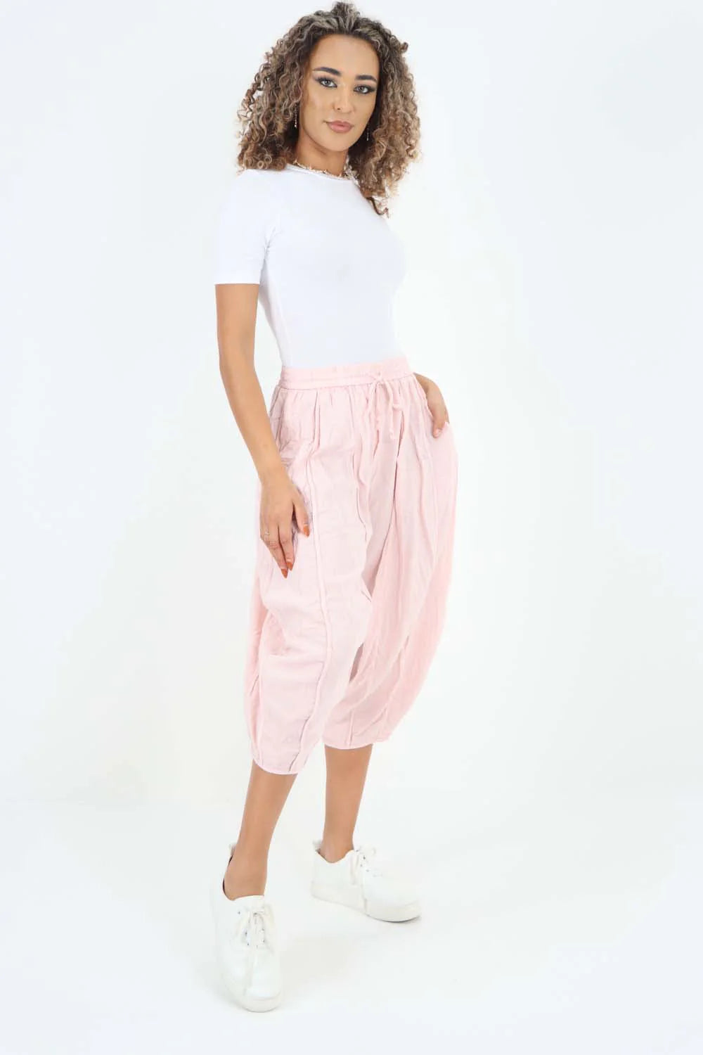 Italian Panelled 3/4 Length Linen Joggers Trouser WearAll