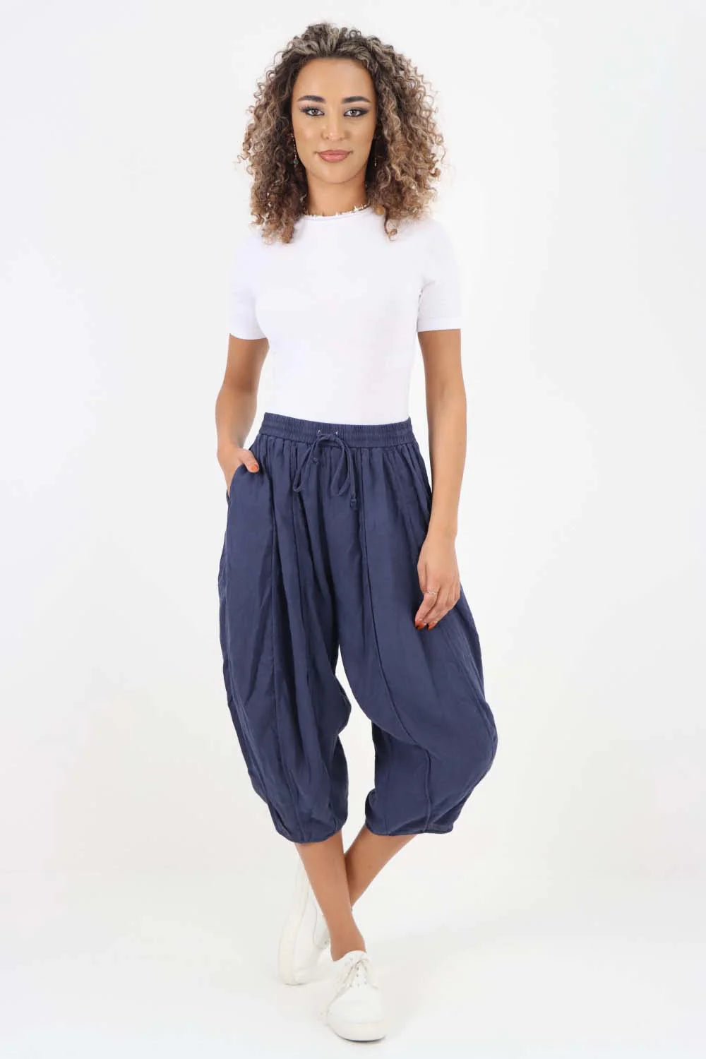 Italian Panelled 3/4 Length Linen Joggers Trouser WearAll D Denim 12