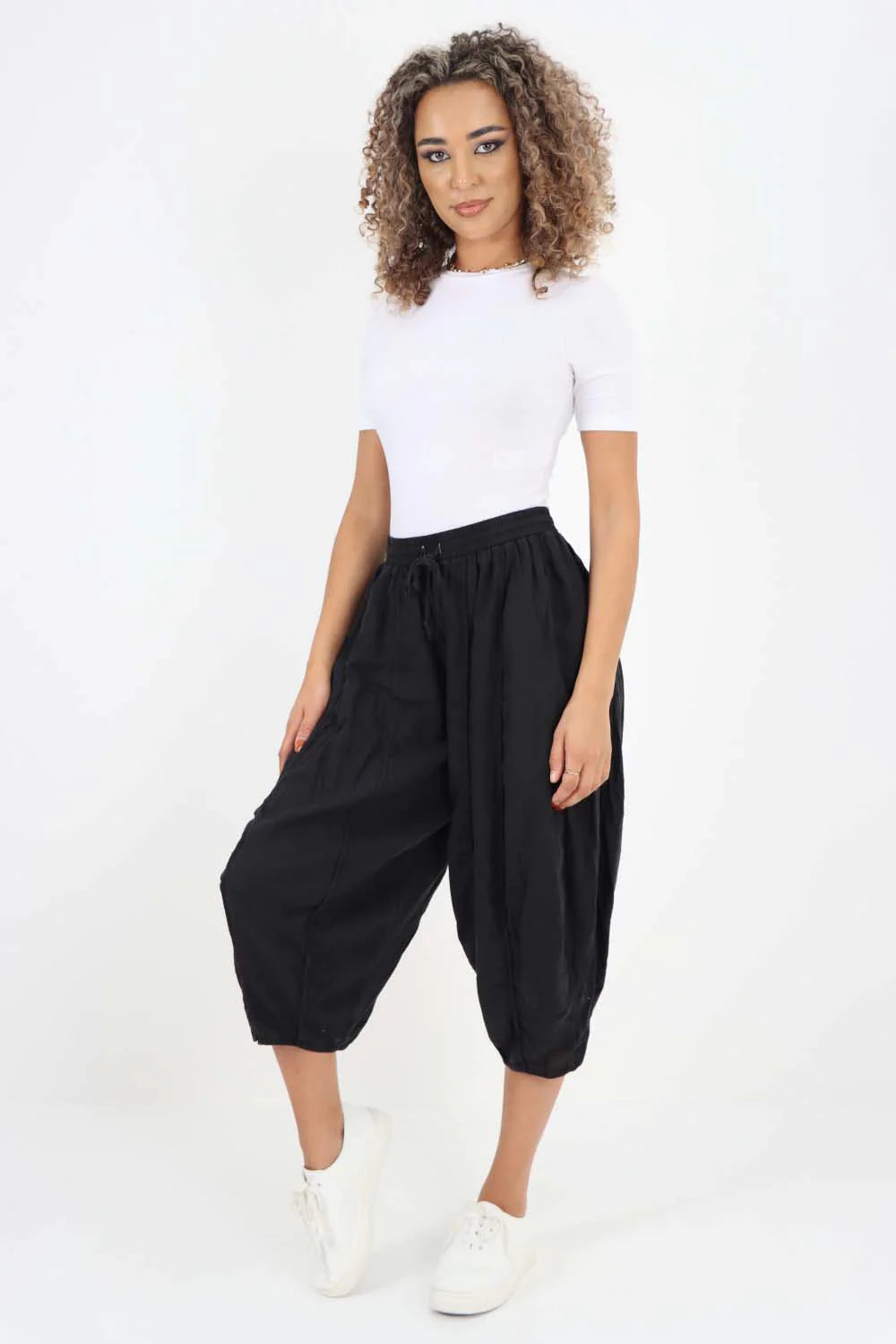 Italian Panelled 3/4 Length Linen Joggers Trouser WearAll