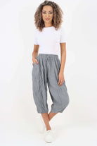 Italian Panelled 3/4 Length Linen Joggers Trouser WearAll Grey 12