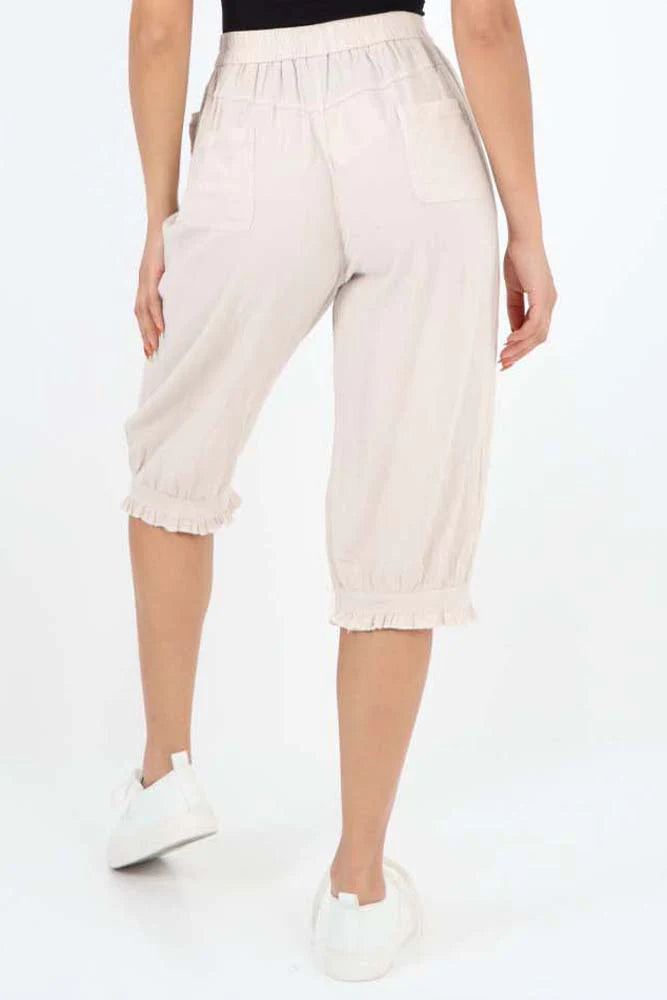 Italian Frill Hem 3/4 Linen Jogger Trouser WearAll