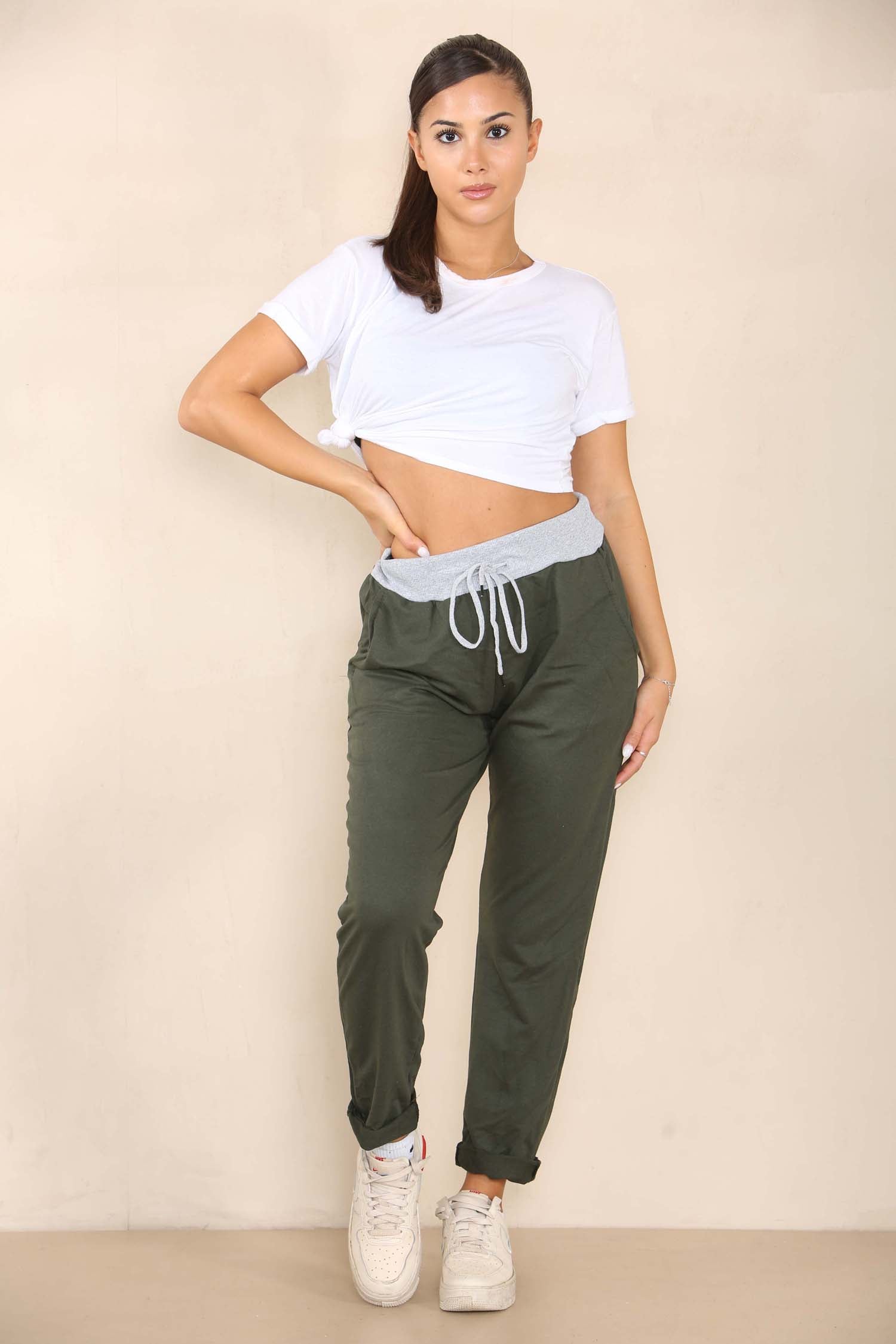 Italian Plain Drawstring Cotton Joggers Trouser WearAll