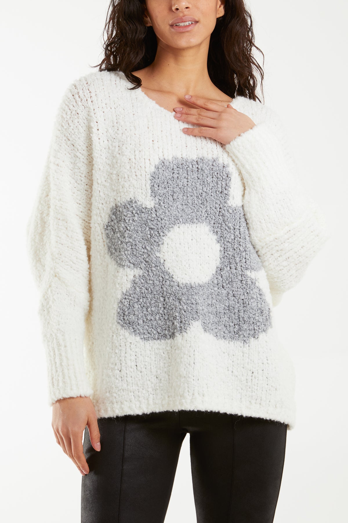 Wool Blend Daisy Boucle Super Soft Knit Jumpers WearAll Cream One Size