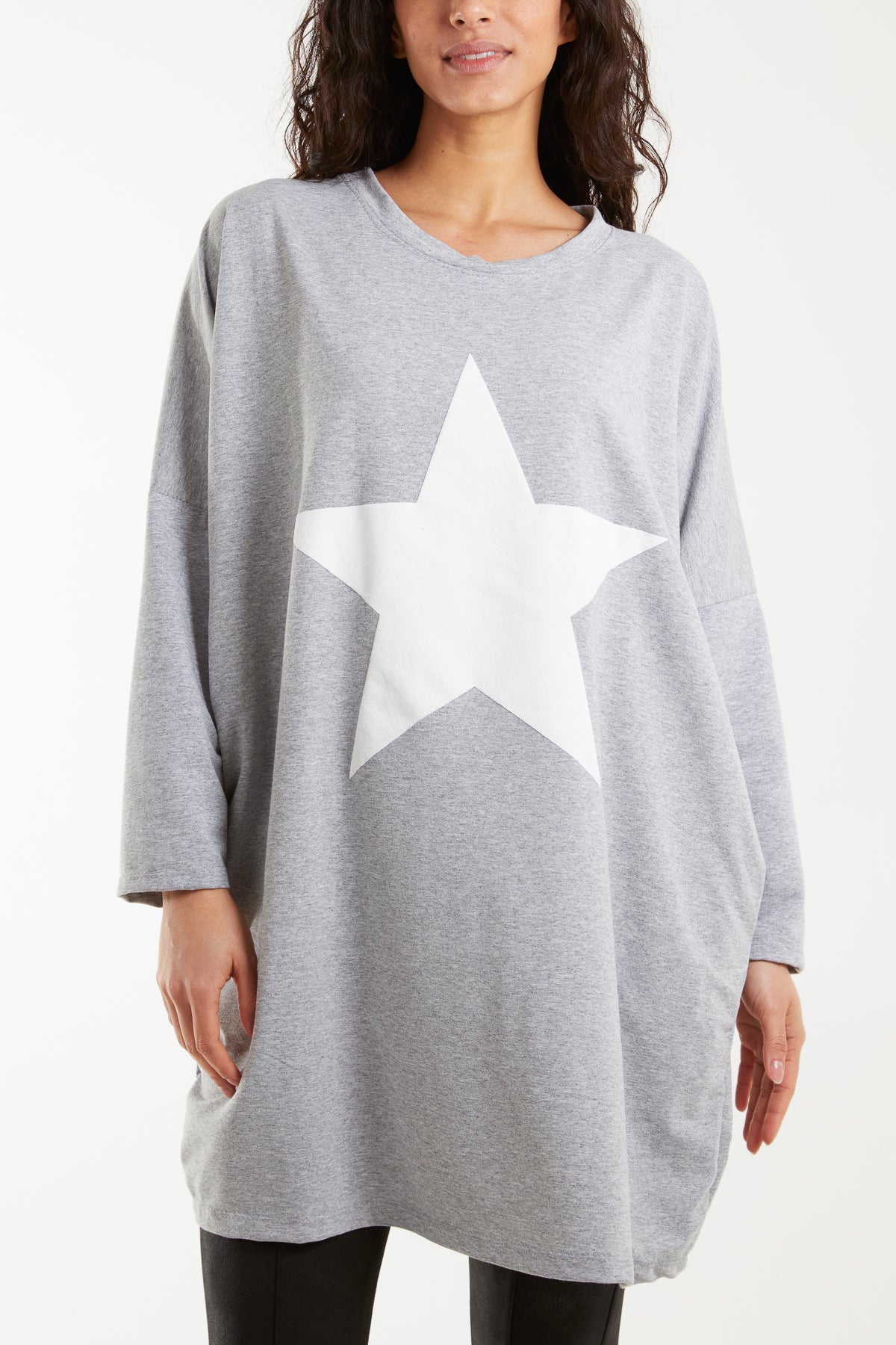 Foil Star Side Pockets Sweatshirt Dress Dresses WearAll Grey One Size