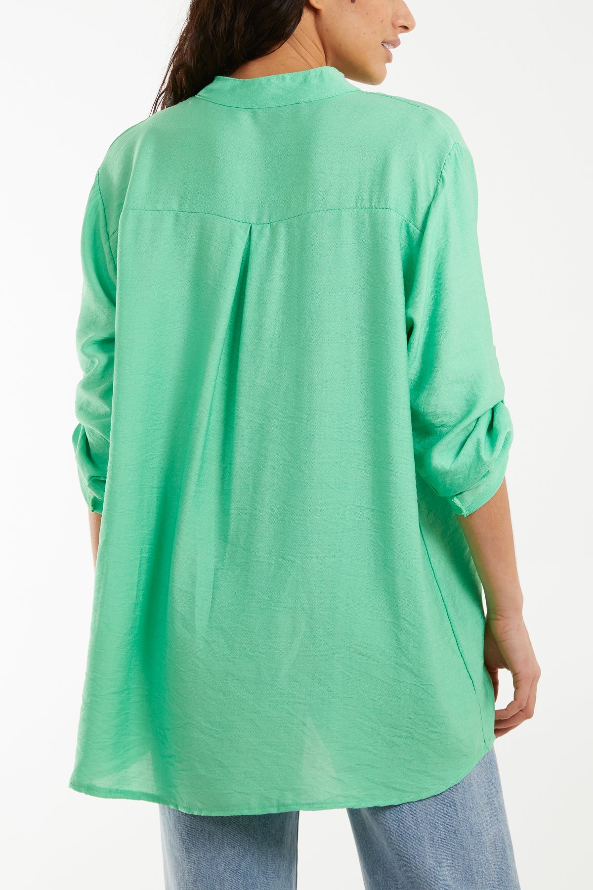 Grandad Collar Tied Up Sleeve Blouse Blouses WearAll