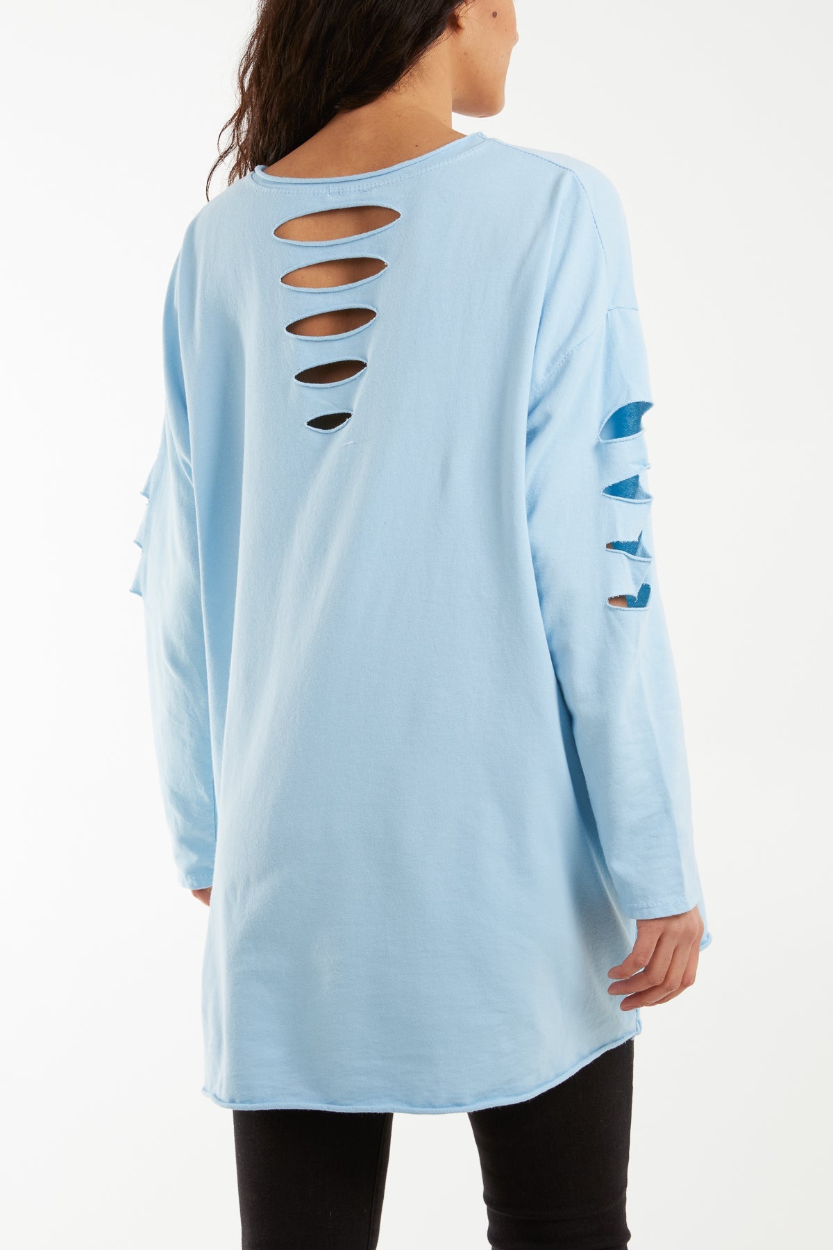 Sleeve & Back Distressed Cut Out long Top T-shirts WearAll