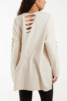 Sleeve & Back Distressed Cut Out long Top T-shirts WearAll