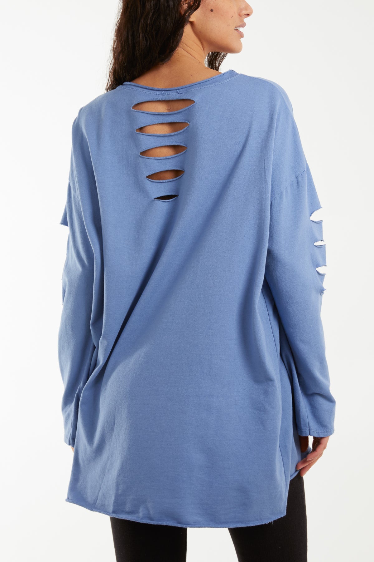 Sleeve & Back Distressed Cut Out long Top T-shirts WearAll