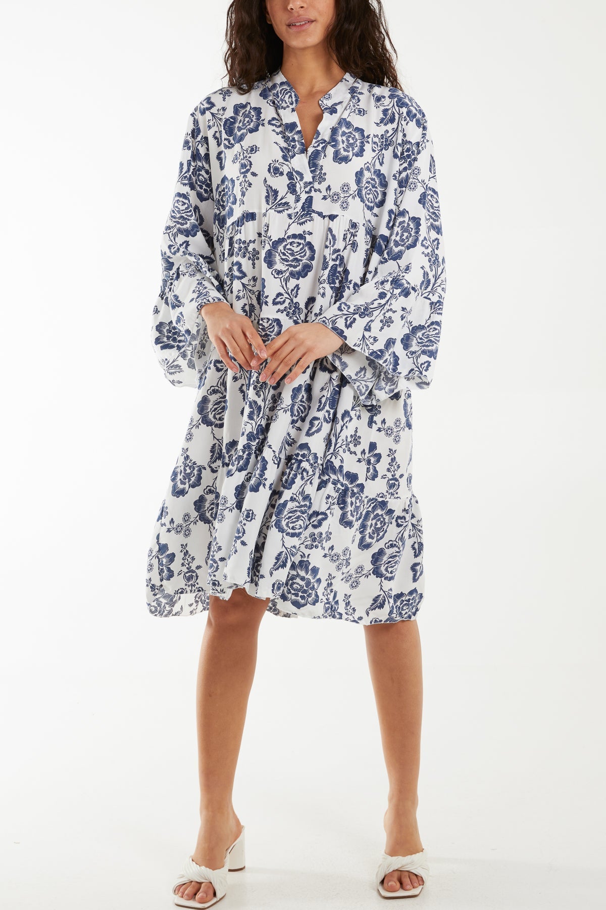 Roses Print Tiered Smock Dress Dresses WearAll Navy One Size