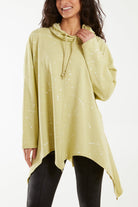 Paint Splatter Cowl Neck Hanky Hem Sweatshirt Sweatshirt WearAll Lime One Size