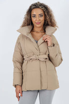 Italian Belted Hooded Jacket Coat Jackets & Coat WearAll Stone One Size(Fits UK 8-16)