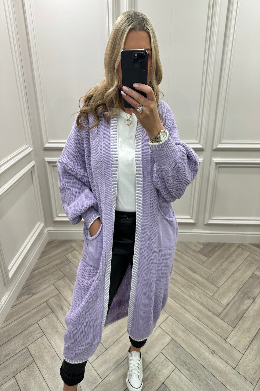 BLANKET STITCH HEM LONGLINE CARDIGAN One Size (8-18) Knitted Cardigan WearAll