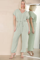 Tie Waist Stylish Harem Jumpsuit Playsuits & Jumpsuits WearAll Sage One Size UK Fit (10 to 16)
