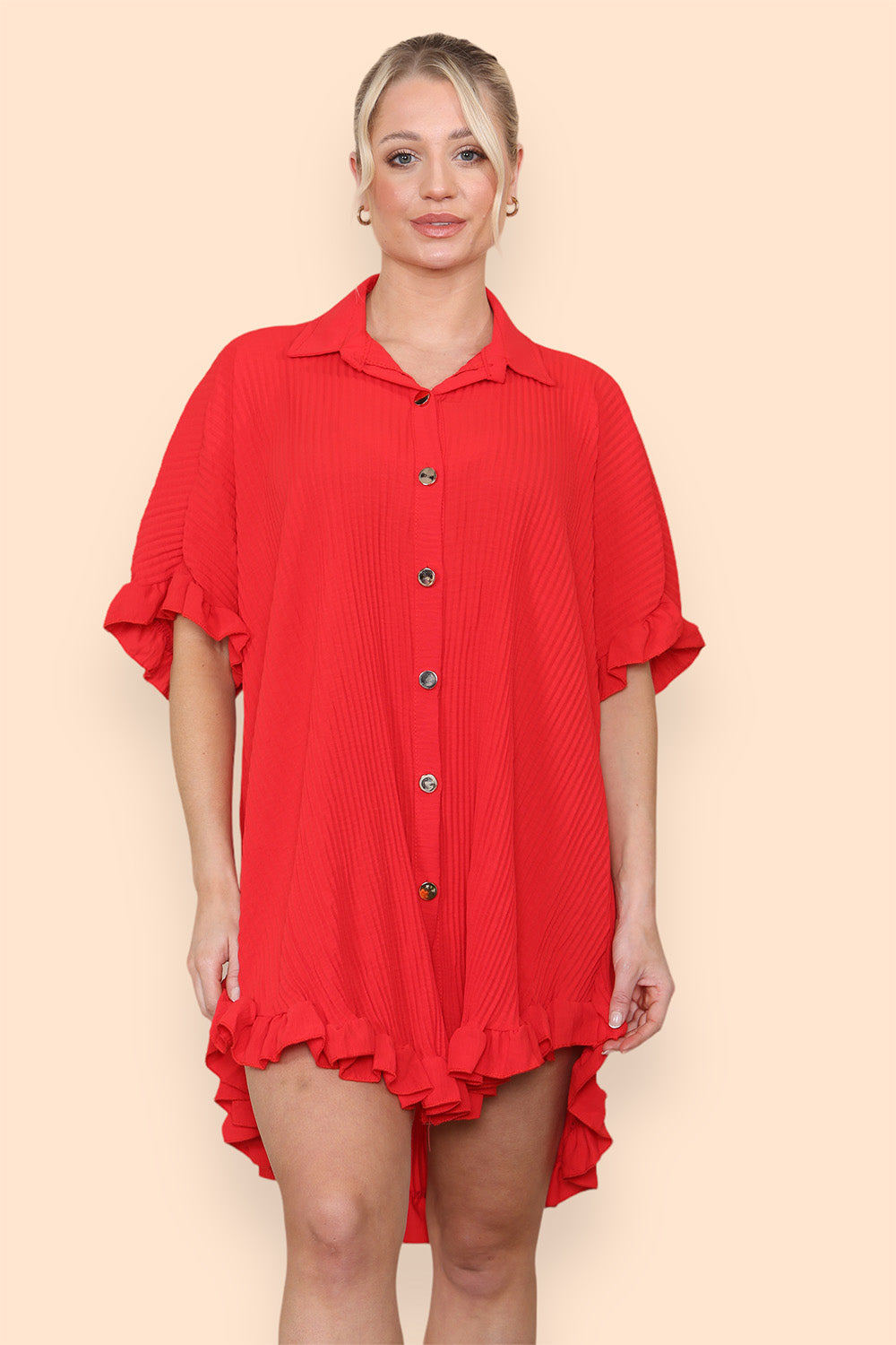 OverSized Italian Gold Button Pleated Frill Ruffle Dress Top Dress WearAll