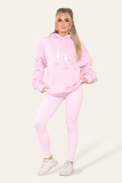 Oversized Ruched Sleeves Hoodie With Satin Ribbon with High Waist High Rise Seamless Ribbed Legging Set Hoodies & Pullover WearAll Pink S/M