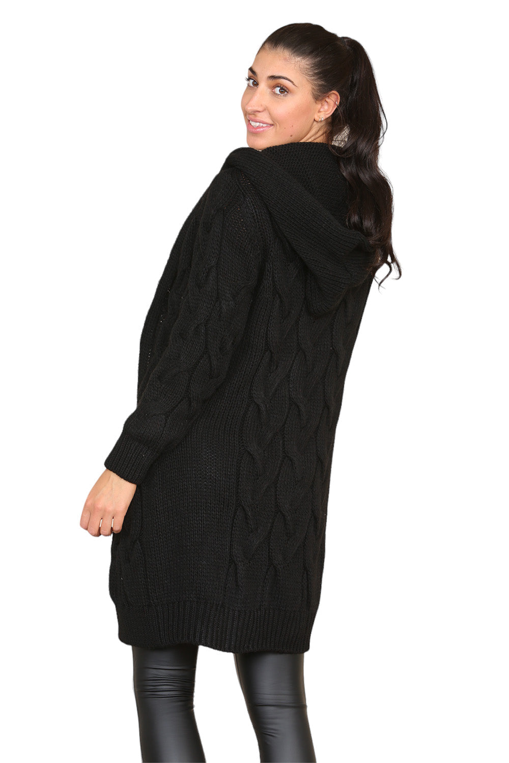 Knitted Cables Hooded Long Over Sized Cardigan Cardigan WearAll