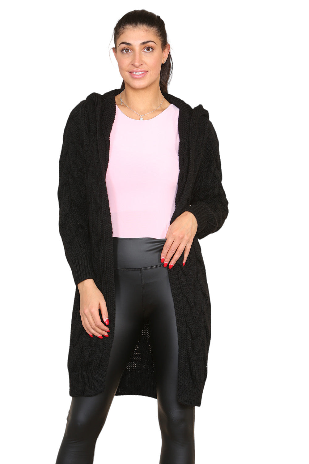 Knitted Cables Hooded Long Over Sized Cardigan Cardigan WearAll