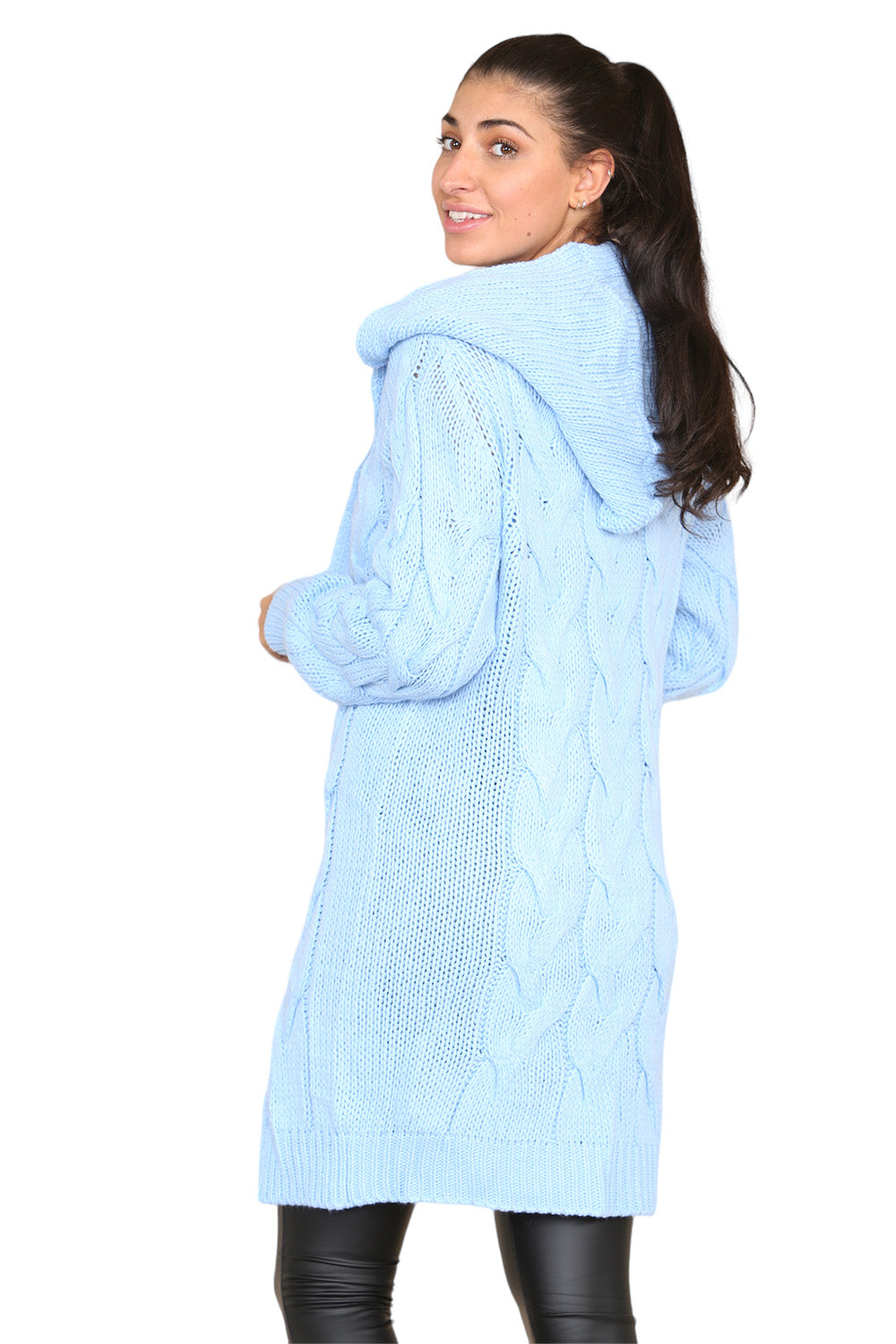 Knitted Cables Hooded Long Over Sized Cardigan Cardigan WearAll