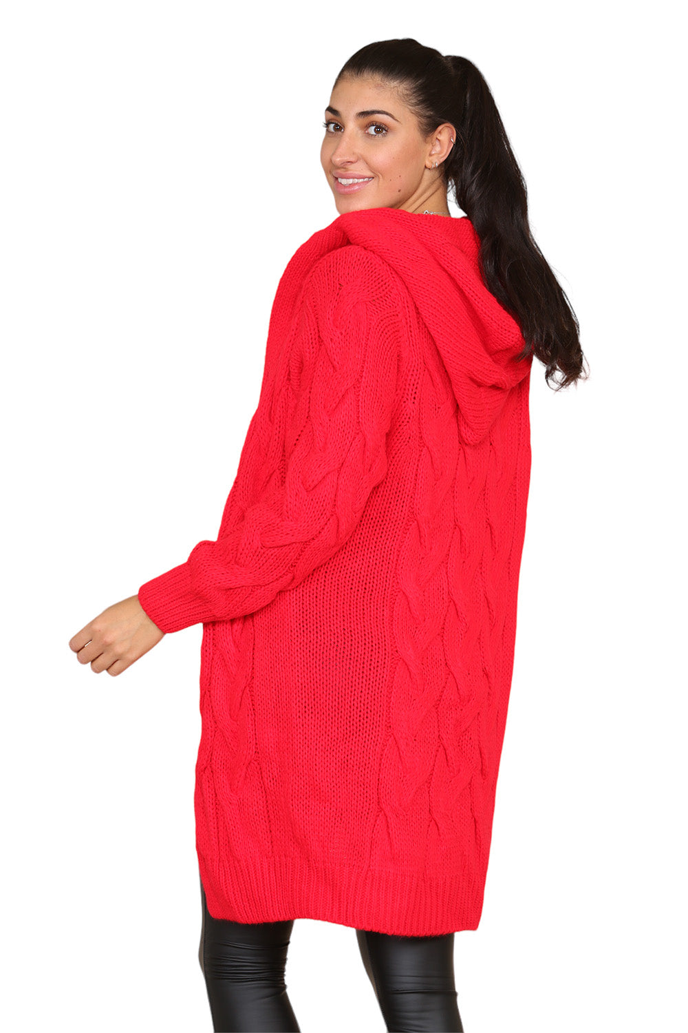 Knitted Cables Hooded Long Over Sized Cardigan Cardigan WearAll