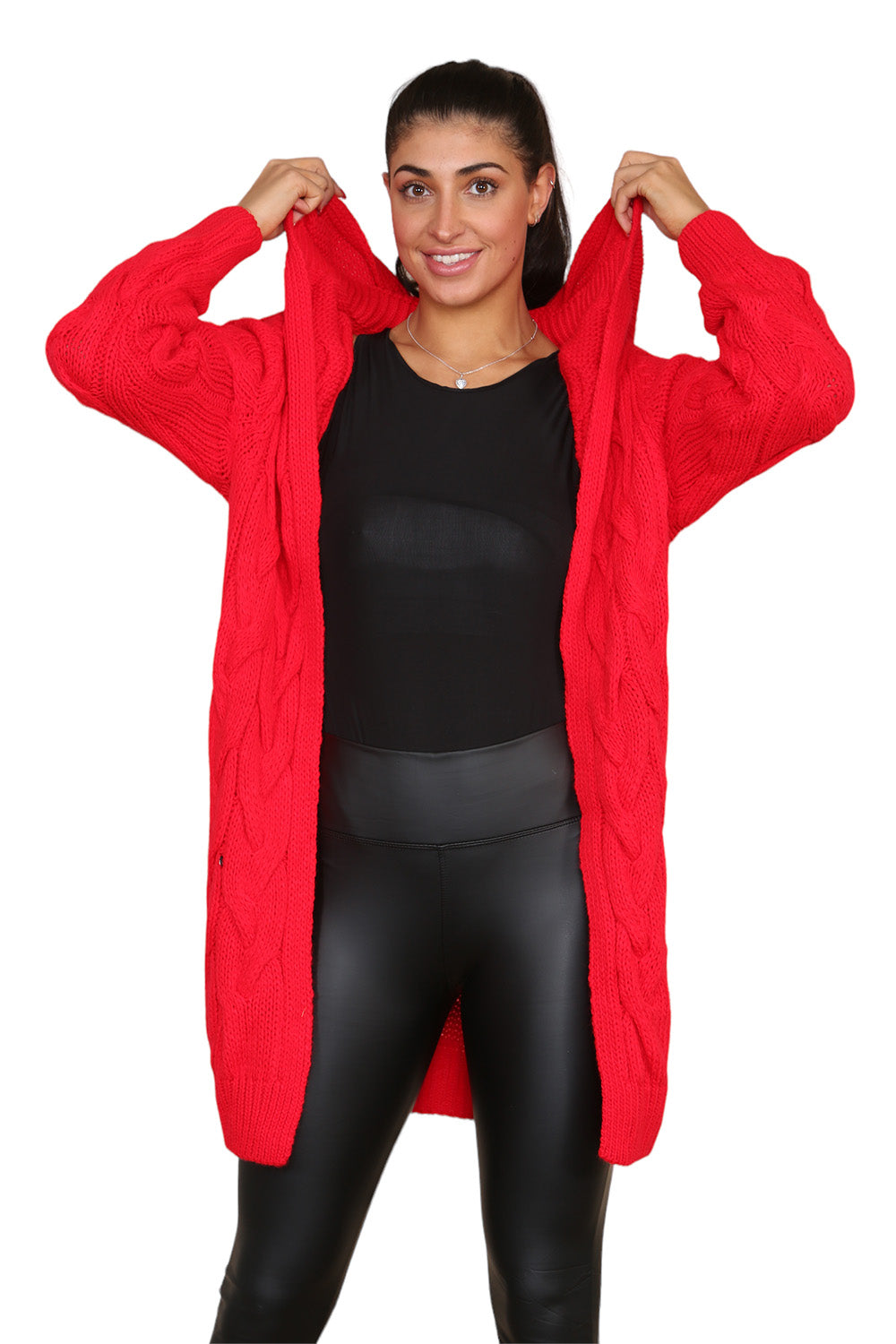 Knitted Cables Hooded Long Over Sized Cardigan Cardigan WearAll