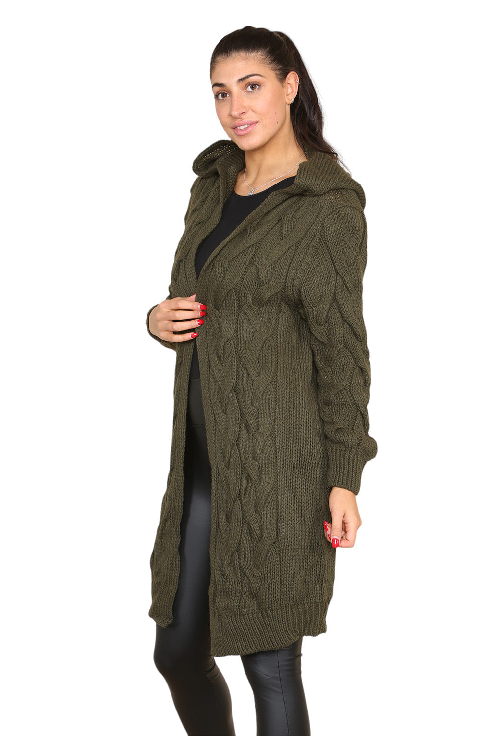 Knitted Cables Hooded Long Over Sized Cardigan Cardigan WearAll