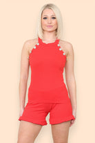 Peplum Sleeveless Suit Button Detail Frilled Shorts Co-Ord Set Co-Ord WearAll Red 8-10
