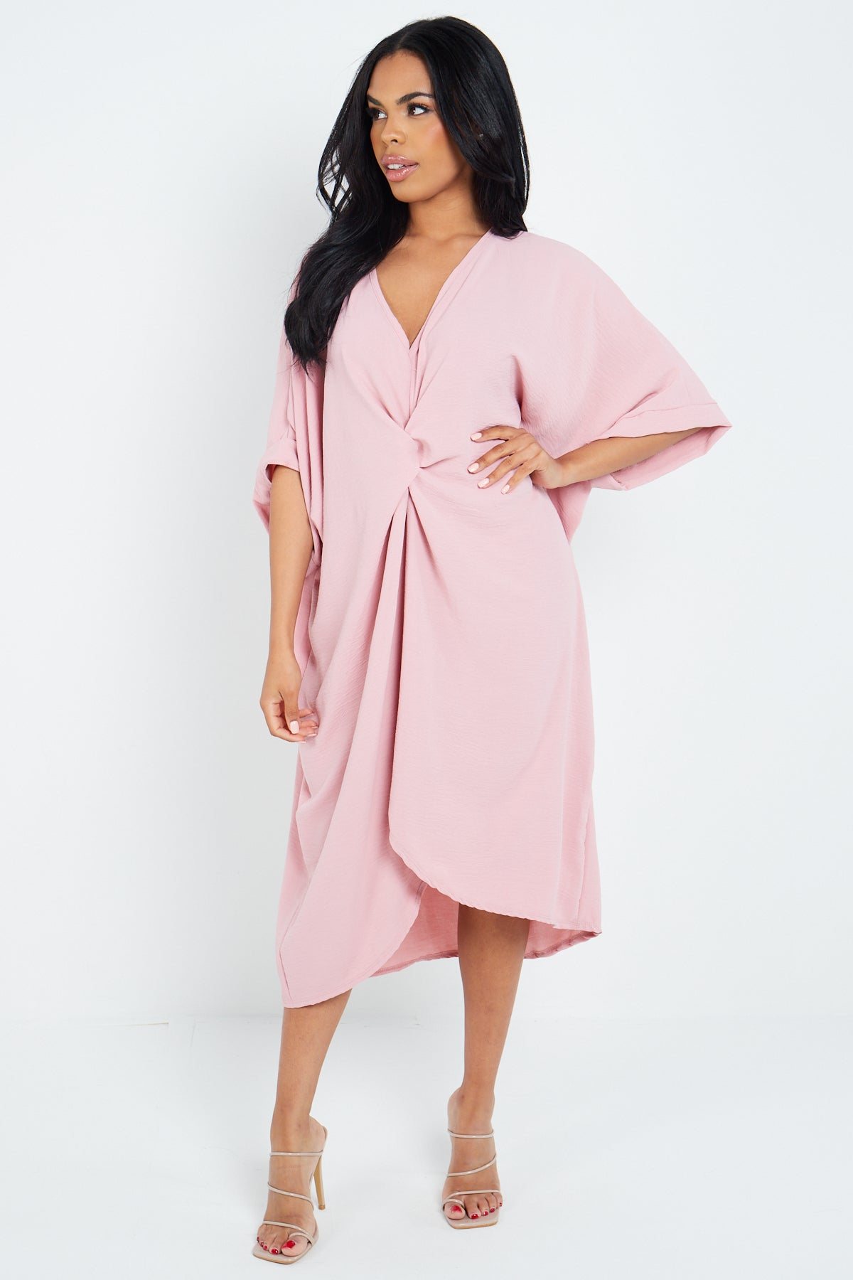 Tie Knot Twist Midi Dress Dress WearAll Rose Pink 12-14