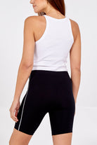 Black High Waist Side Stripe Cycling Shorts Shorts WearAll