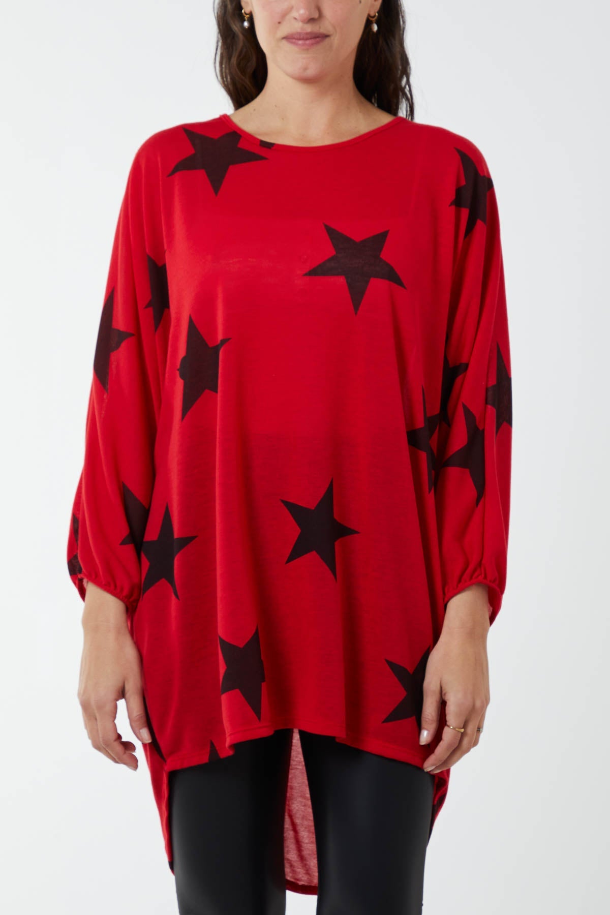 Dip Hem Asymmetric Star Top TOPMF2 WearAll Red One Size