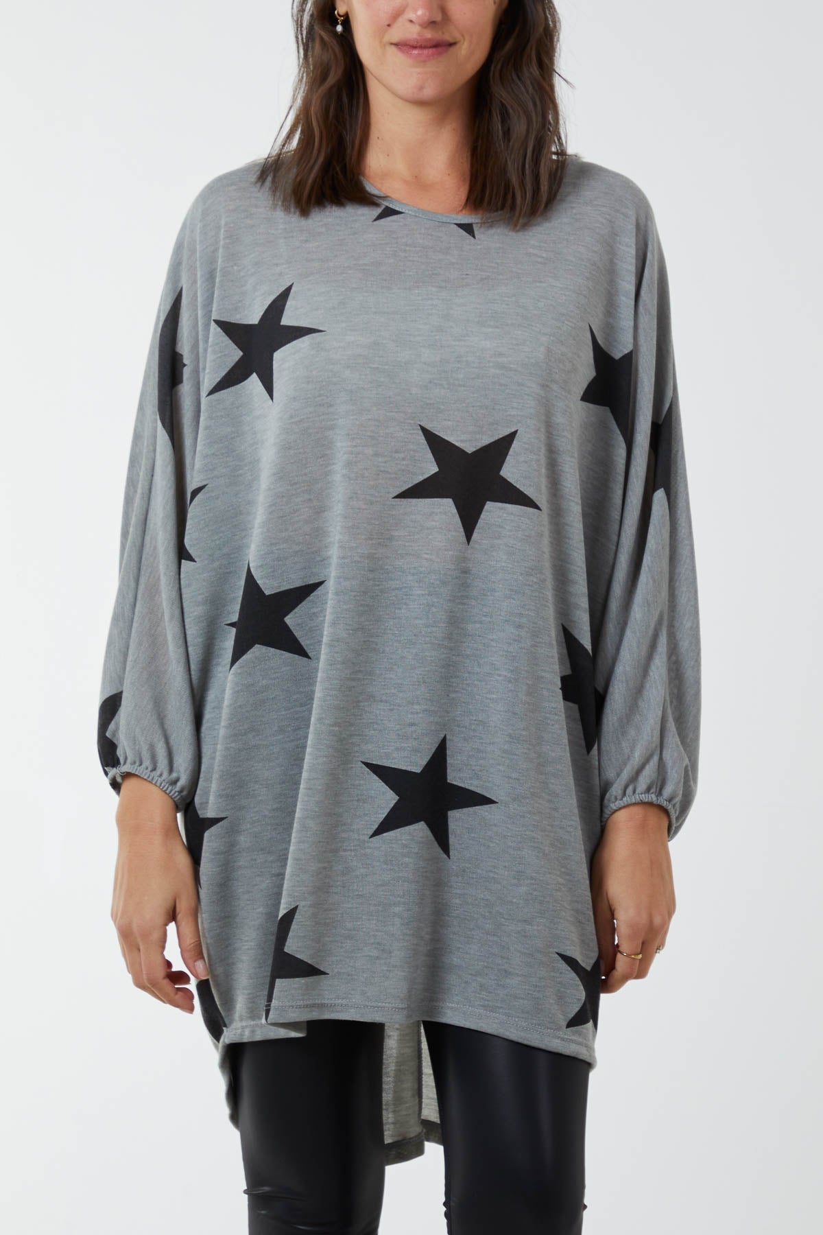 Dip Hem Asymmetric Star Top TOPMF2 WearAll Grey One Size