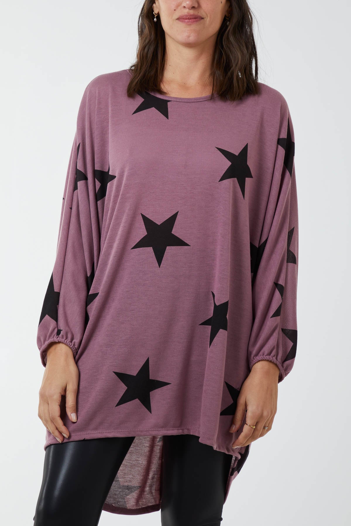 Dip Hem Asymmetric Star Top TOPMF2 WearAll Dusty Lilac One Size