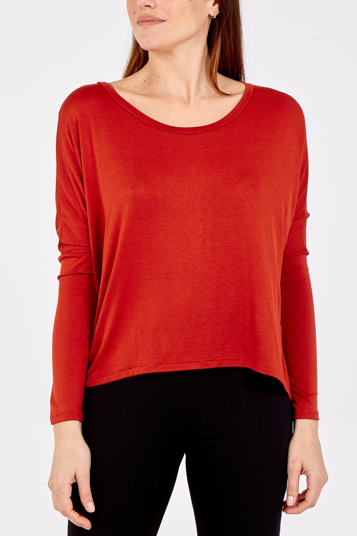 Basic Long Sleeve High Low Top TOPMF2 WearAll Rust One Size