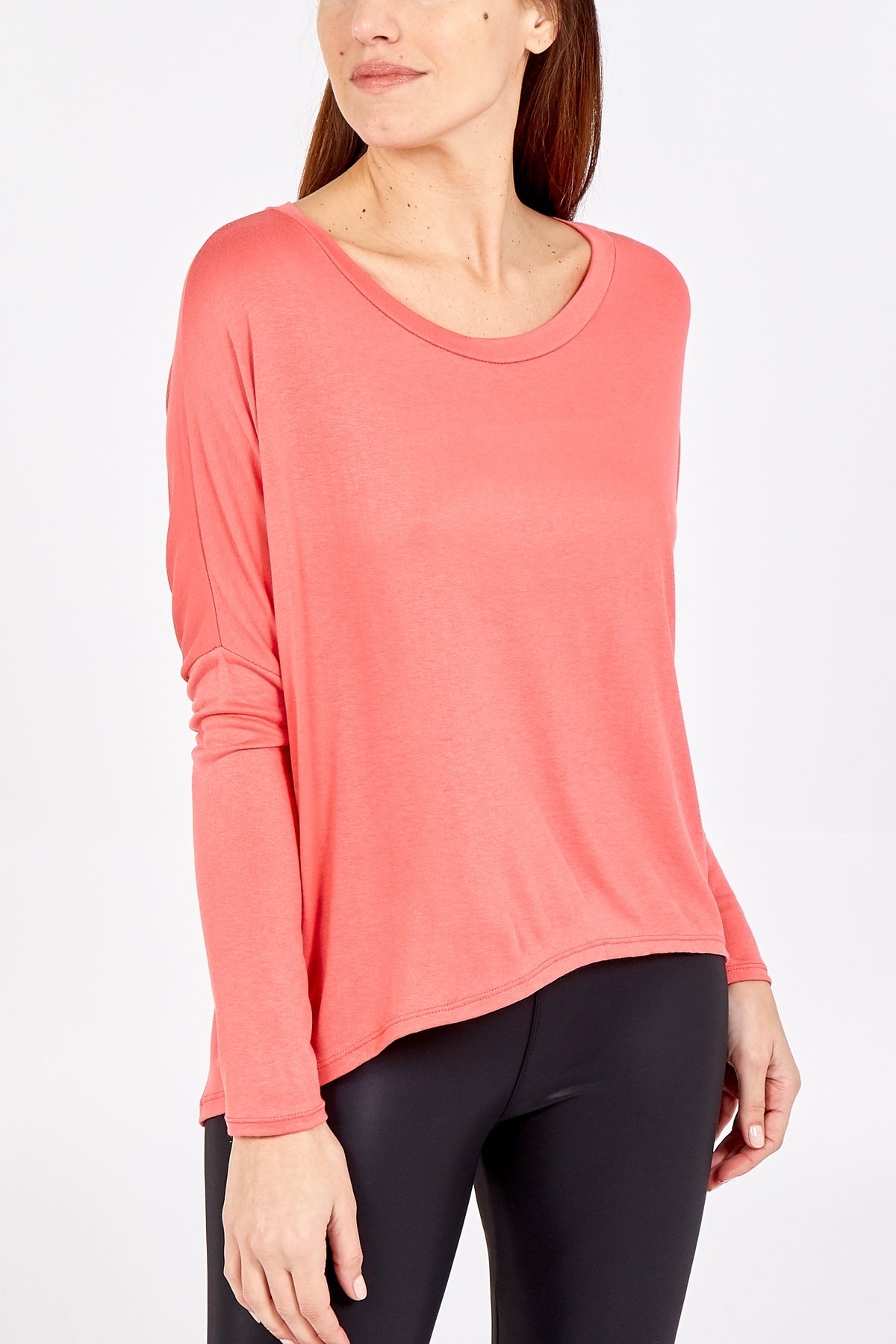 Basic Long Sleeve High Low Top TOPMF2 WearAll Coral One Size